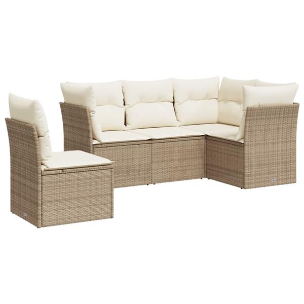 Grote foto vidaxl 5 delige loungeset met kussens poly rattan beige tuin en terras tuinmeubelen