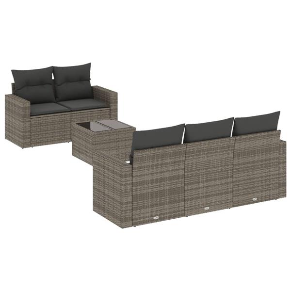 Grote foto vidaxl 6 delige loungeset met kussens poly rattan grijs tuin en terras tuinmeubelen