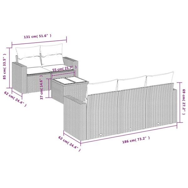 Grote foto vidaxl 6 delige loungeset met kussens poly rattan grijs tuin en terras tuinmeubelen