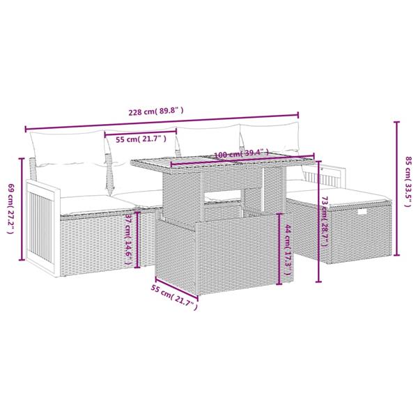 Grote foto vidaxl 6 delige loungeset met kussens poly rattan grijs tuin en terras tuinmeubelen