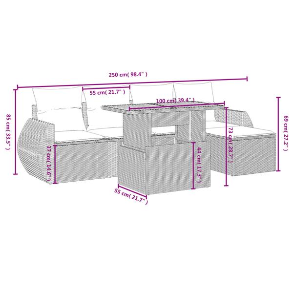 Grote foto vidaxl 6 delige loungeset met kussens poly rattan grijs tuin en terras tuinmeubelen