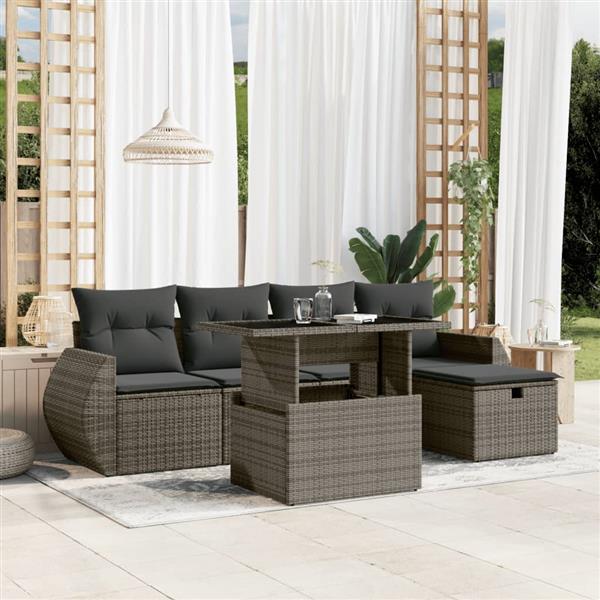 Grote foto vidaxl 6 delige loungeset met kussens poly rattan grijs tuin en terras tuinmeubelen