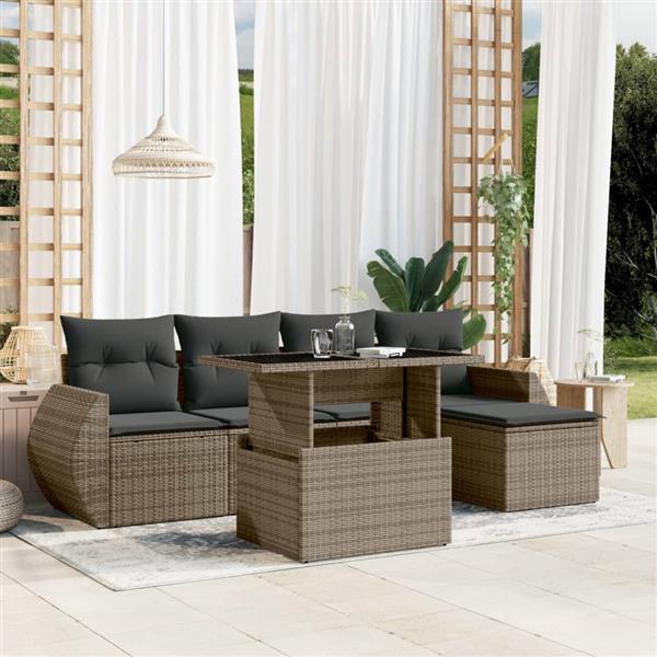 Grote foto vidaxl 6 delige loungeset met kussens poly rattan grijs tuin en terras tuinmeubelen