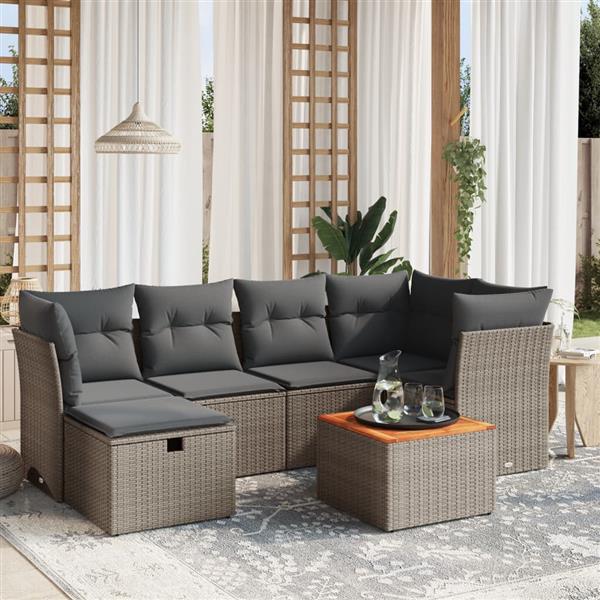 Grote foto vidaxl 7 delige loungeset met kussens poly rattan grijs tuin en terras tuinmeubelen