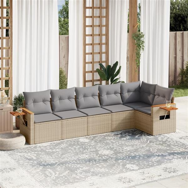 Grote foto vidaxl 6 delige loungeset met kussens poly rattan beige tuin en terras tuinmeubelen