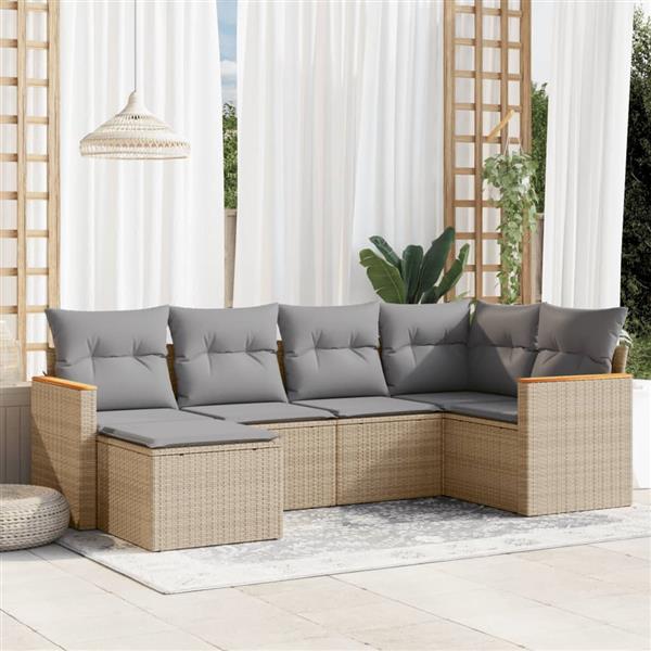 Grote foto vidaxl 6 delige loungeset met kussens poly rattan beige tuin en terras tuinmeubelen