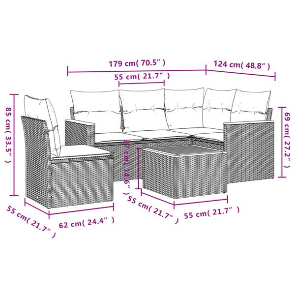 Grote foto vidaxl 6 delige loungeset met kussens poly rattan beige tuin en terras tuinmeubelen