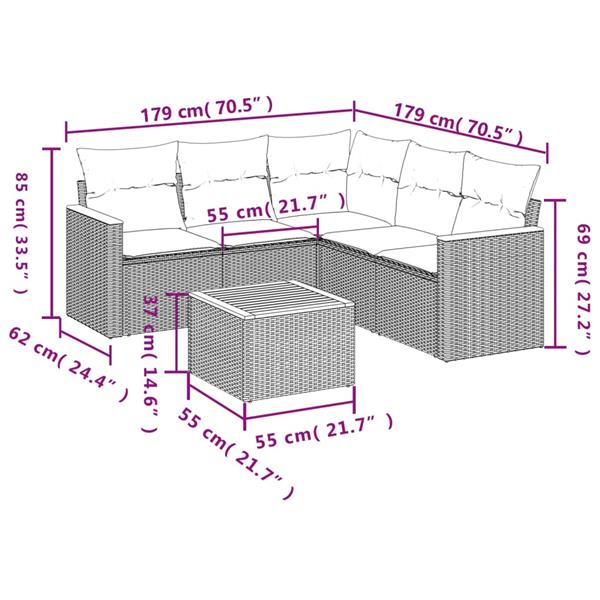 Grote foto vidaxl 6 delige loungeset met kussens poly rattan beige tuin en terras tuinmeubelen