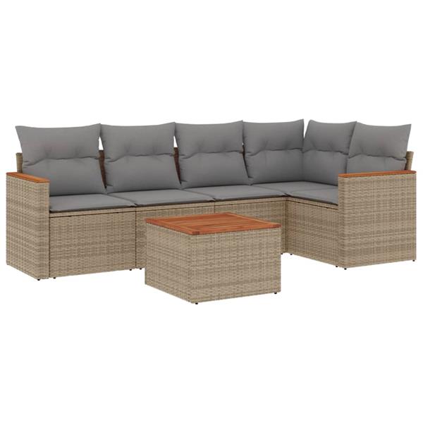 Grote foto vidaxl 6 delige loungeset met kussens poly rattan beige tuin en terras tuinmeubelen