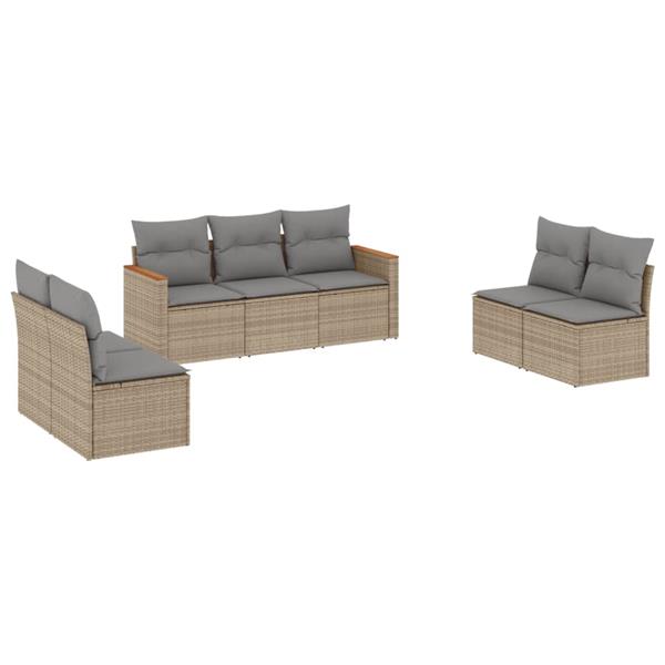 Grote foto vidaxl 7 delige loungeset met kussens poly rattan beige tuin en terras tuinmeubelen