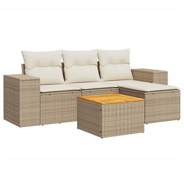 Grote foto vidaxl 5 delige loungeset met kussens poly rattan beige tuin en terras tuinmeubelen