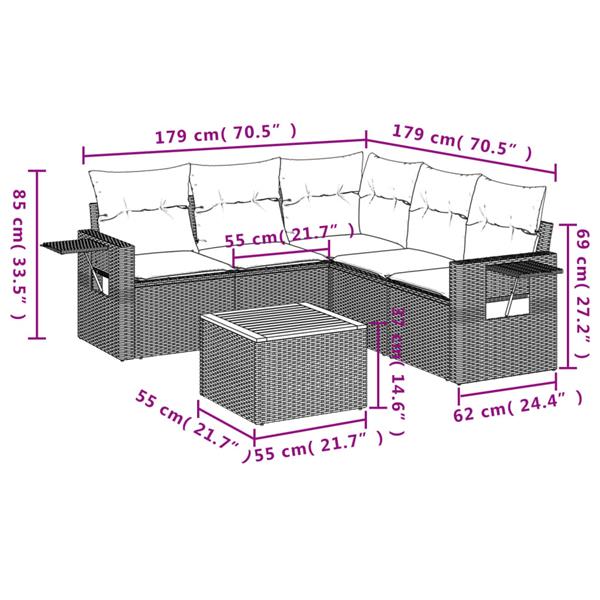 Grote foto vidaxl 6 delige loungeset met kussens poly rattan grijs tuin en terras tuinmeubelen