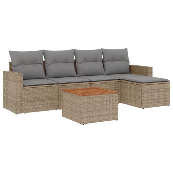 Grote foto vidaxl 6 delige loungeset met kussens poly rattan gemengd beige tuin en terras tuinmeubelen