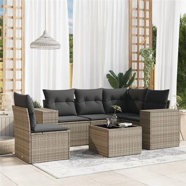 Grote foto vidaxl 6 delige loungeset met kussens poly rattan grijs tuin en terras tuinmeubelen