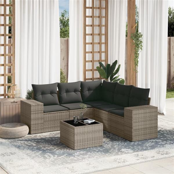 Grote foto vidaxl 6 delige loungeset met kussens poly rattan grijs tuin en terras tuinmeubelen