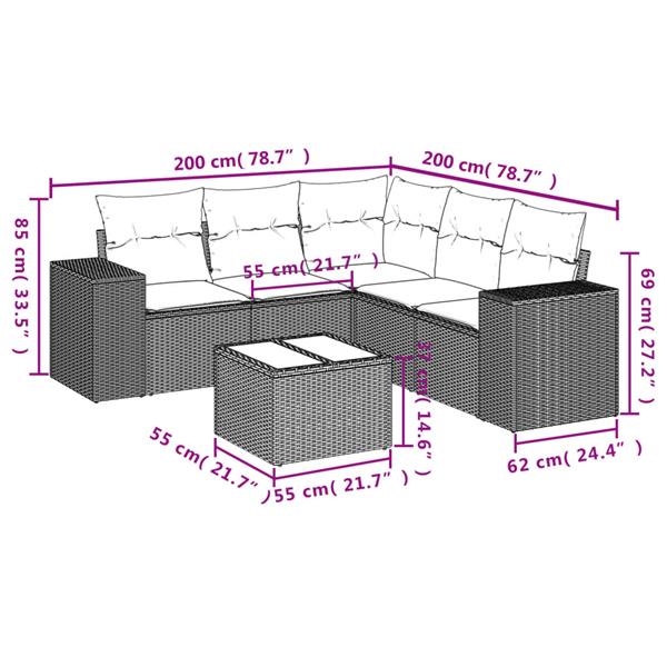 Grote foto vidaxl 6 delige loungeset met kussens poly rattan grijs tuin en terras tuinmeubelen