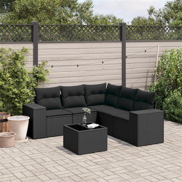 Grote foto vidaxl 6 delige loungeset met kussens poly rattan zwart tuin en terras tuinmeubelen