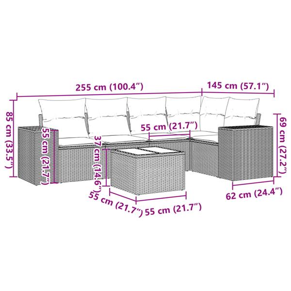 Grote foto vidaxl 6 delige loungeset met kussens poly rattan grijs tuin en terras tuinmeubelen