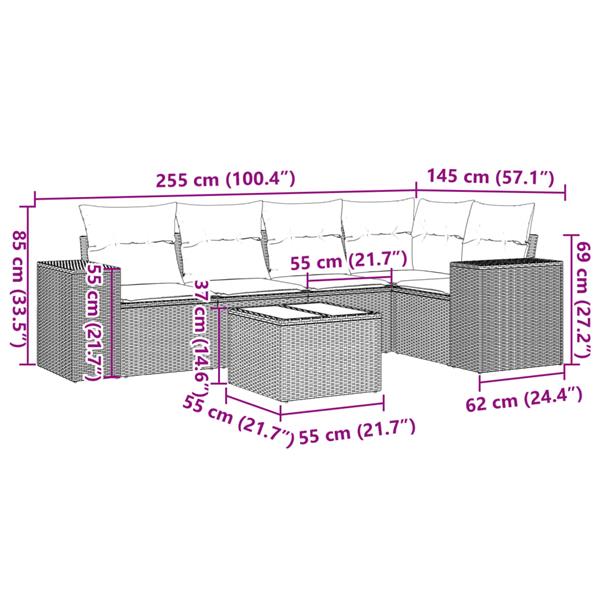 Grote foto vidaxl 6 delige loungeset met kussens poly rattan zwart tuin en terras tuinmeubelen