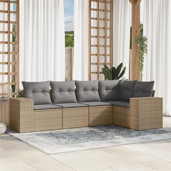 Grote foto vidaxl 5 delige loungeset met kussens poly rattan beige tuin en terras tuinmeubelen