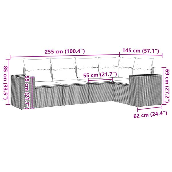 Grote foto vidaxl 5 delige loungeset met kussens poly rattan beige tuin en terras tuinmeubelen