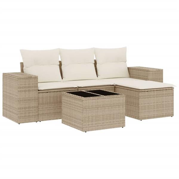 Grote foto vidaxl 5 delige loungeset met kussens poly rattan beige tuin en terras tuinmeubelen