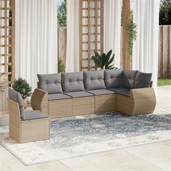 Grote foto vidaxl 6 delige loungeset met kussens poly rattan beige tuin en terras tuinmeubelen