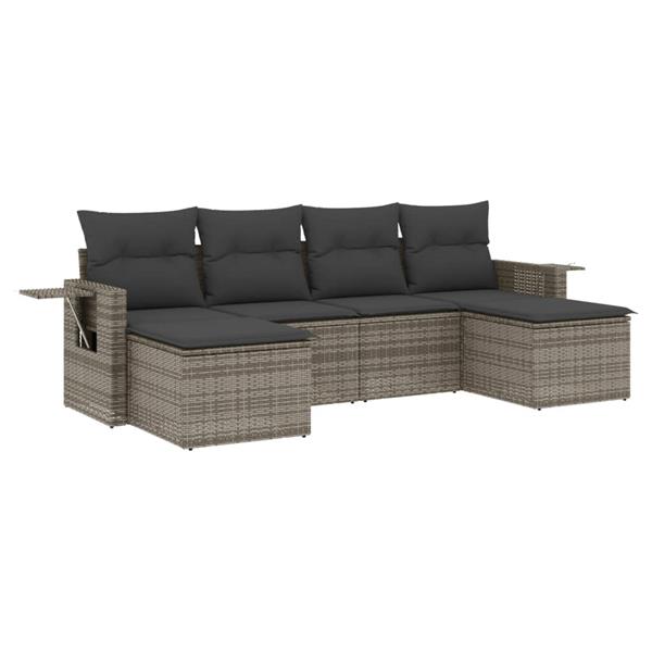 Grote foto vidaxl 6 delige loungeset met kussens poly rattan grijs tuin en terras tuinmeubelen