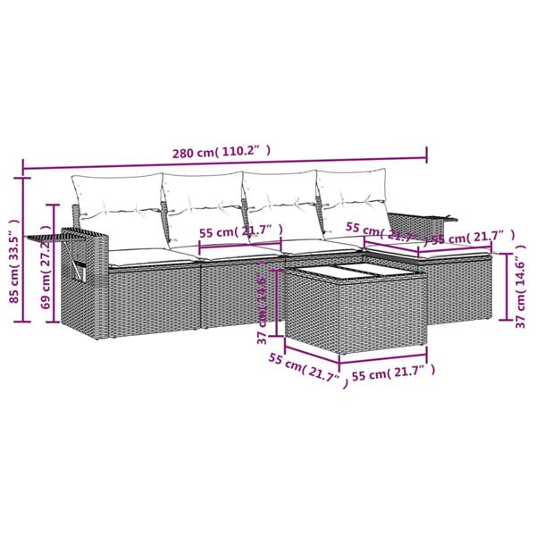 Grote foto vidaxl 6 delige loungeset met kussens poly rattan beige tuin en terras tuinmeubelen