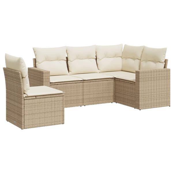 Grote foto vidaxl 5 delige loungeset met kussens poly rattan beige tuin en terras tuinmeubelen