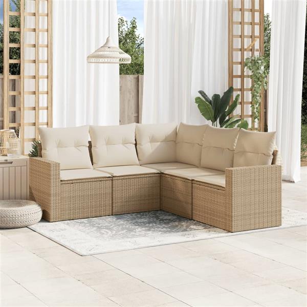 Grote foto vidaxl 5 delige loungeset met kussens poly rattan beige tuin en terras tuinmeubelen