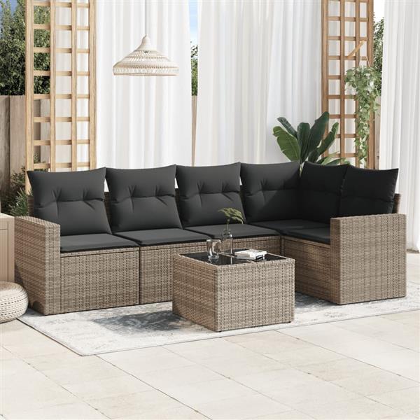 Grote foto vidaxl 6 delige loungeset met kussens poly rattan grijs tuin en terras tuinmeubelen