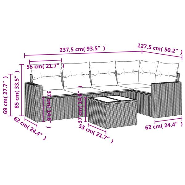 Grote foto vidaxl 6 delige loungeset met kussens poly rattan grijs tuin en terras tuinmeubelen