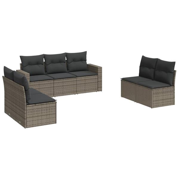 Grote foto vidaxl 7 delige loungeset met kussens poly rattan grijs tuin en terras tuinmeubelen