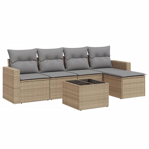 Grote foto vidaxl 6 delige loungeset met kussens poly rattan beige tuin en terras tuinmeubelen