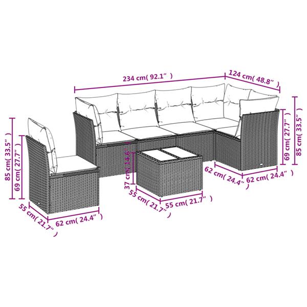 Grote foto vidaxl 7 delige loungeset met kussens poly rattan grijs tuin en terras tuinmeubelen