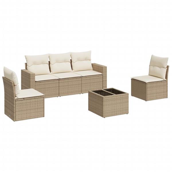 Grote foto vidaxl 6 delige loungeset met kussens poly rattan beige tuin en terras tuinmeubelen