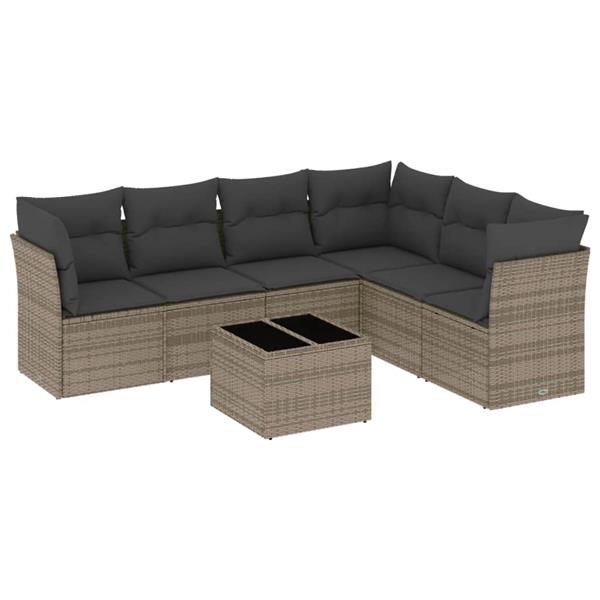 Grote foto vidaxl 7 delige loungeset met kussens poly rattan grijs tuin en terras tuinmeubelen