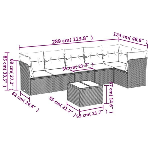 Grote foto vidaxl 7 delige loungeset met kussens poly rattan grijs tuin en terras tuinmeubelen