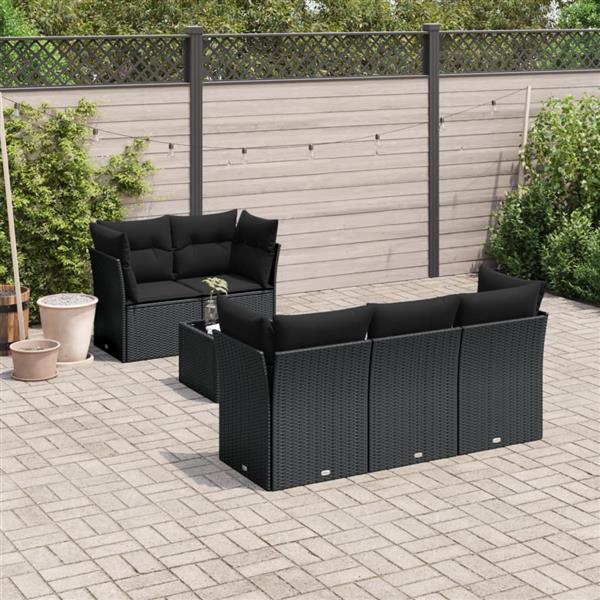 Grote foto vidaxl 6 delige loungeset met kussens poly rattan zwart tuin en terras tuinmeubelen