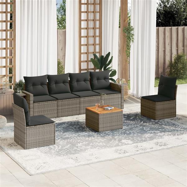 Grote foto vidaxl 7 delige loungeset met kussens poly rattan grijs tuin en terras tuinmeubelen