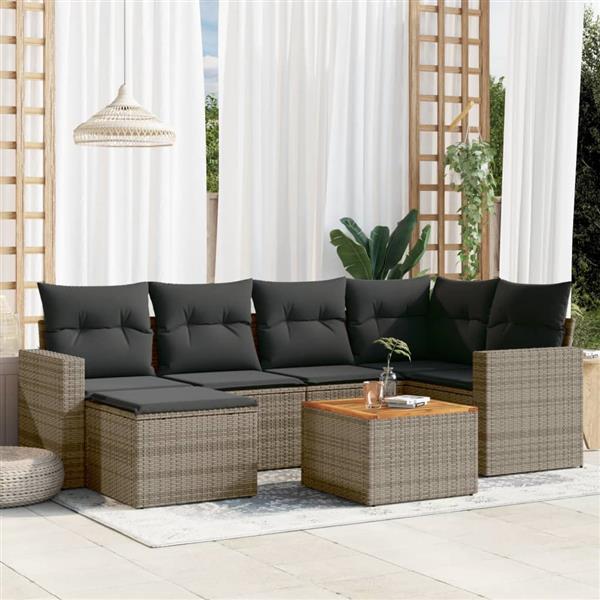 Grote foto vidaxl 7 delige loungeset met kussens poly rattan grijs tuin en terras tuinmeubelen