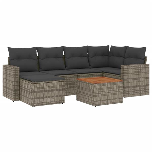 Grote foto vidaxl 7 delige loungeset met kussens poly rattan grijs tuin en terras tuinmeubelen