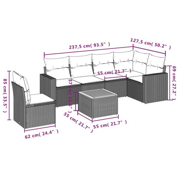 Grote foto vidaxl 7 delige loungeset met kussens poly rattan grijs tuin en terras tuinmeubelen