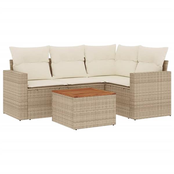 Grote foto vidaxl 5 delige loungeset met kussens poly rattan beige tuin en terras tuinmeubelen