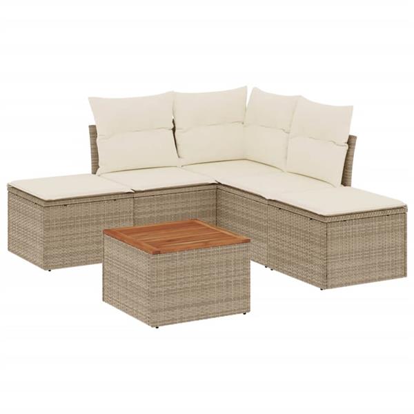 Grote foto vidaxl 6 delige loungeset met kussens poly rattan beige tuin en terras tuinmeubelen