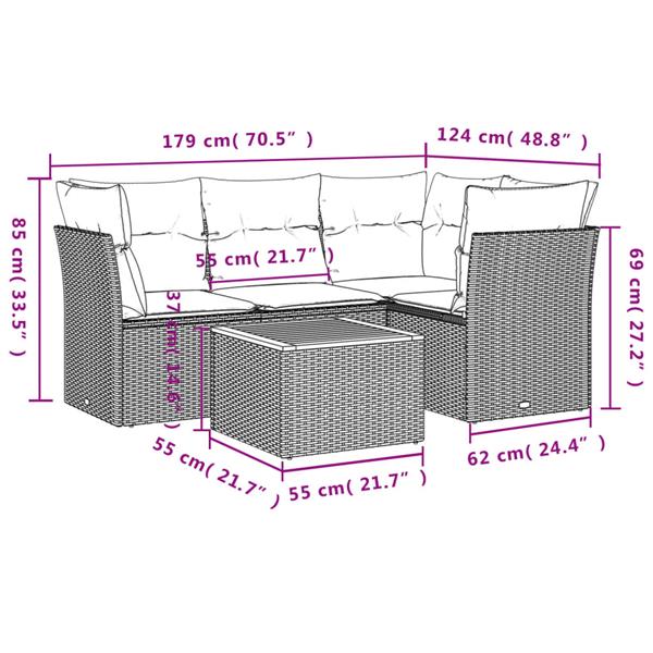 Grote foto vidaxl 5 delige loungeset met kussens poly rattan beige tuin en terras tuinmeubelen