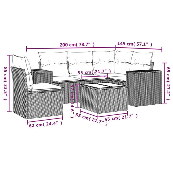 Grote foto vidaxl 6 delige loungeset met kussens poly rattan grijs tuin en terras tuinmeubelen