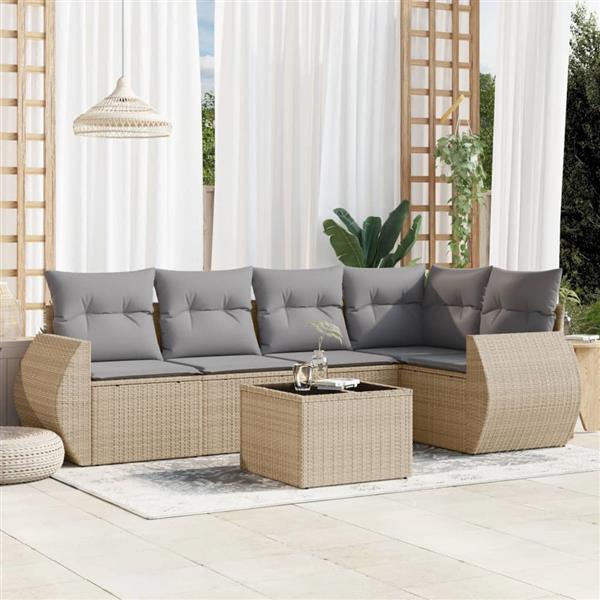 Grote foto vidaxl 6 delige loungeset met kussens poly rattan beige tuin en terras tuinmeubelen