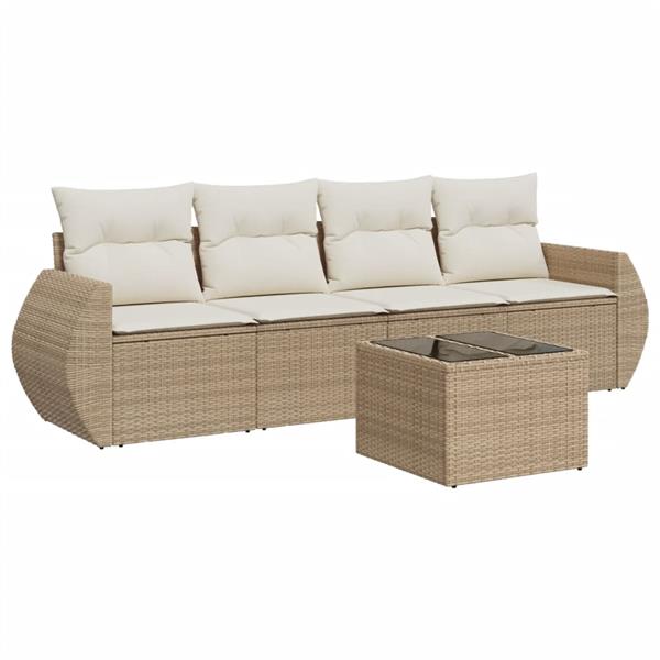 Grote foto vidaxl 5 delige loungeset met kussens poly rattan beige tuin en terras tuinmeubelen